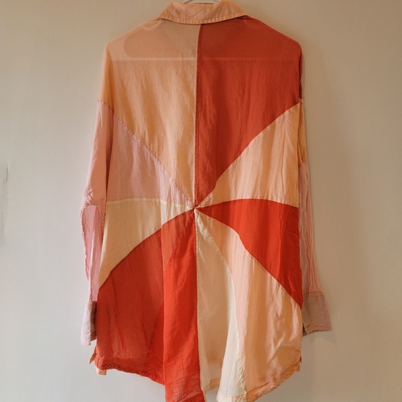 Free People Tops - Free People Sunburst Colorblock Long Sleeve 100% Cotton Shirt Medium